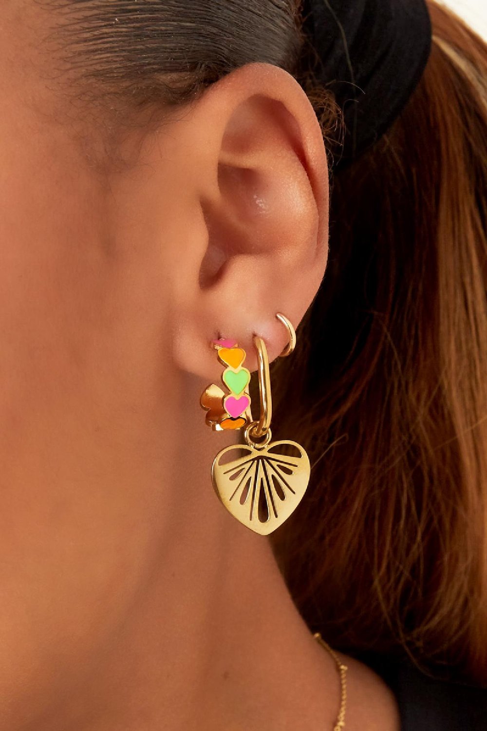 Cut out hearts earrings Gold Color Stainless Steel h5Picture4